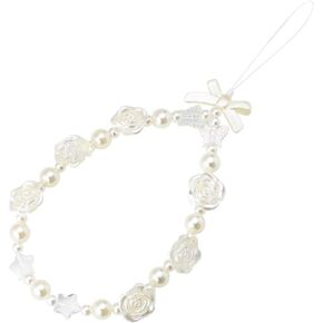 Flower Phone Charm Pearl Wrist Strap for Phone Case Beaded Phone Chain Cell Phone Lanyards for Women Phone Charms Strap Bow Pearl Phone Chain Beaded Phone Lanyard Rose Flower Bracelet Chain for Phone