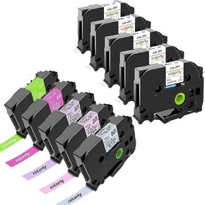 Compatible Label Tape Replacement for Brother Ptouch Label Maker Tape 12mm 0.47 Inch TZ Tape for Brother PTouch Label Maker PT H110 D210 D600 1230PC 1280, 10 Pack