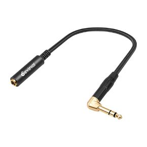 Devinal Right Angle 1/4 Inch TRS Male to 1/4 Inch TRS Female Cable, 6.35mm Stereo Headphone Guitar Extension Cord Adapter 1 FT 2 pcs