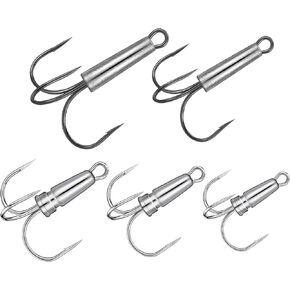 5 Pcs Treble Hooks Snagging Weighted Triple Barbed Fish Hook Carbon Steel Fishing Hooks 5 Sizes 0.8oz 1.1oz 1.4oz 2oz 2.6oz for Big Salmon Trout Bluefish Catfish Tuna Trolling