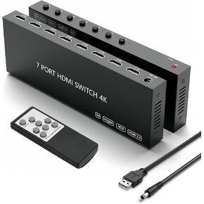HDMI Switch 4K@60Hz, 7In 1Out HDMI Switcher Selector with IR Remote HDCP 2.2 for Switch,Xbox,PS4/PS5,Fire Stick,Roku,Apple TV,Blu-ray Player etc. (7In-1Out)
