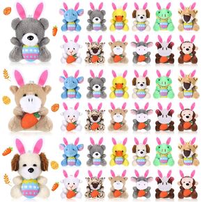 36 Pcs Mini Christmas Stuffed Animal Bulk Christmas Plush Keychain Decorations Small Xmas Stuffed Plush Toy with Santa Hat Christmas Tree Plush Ornaments for Award Party Favors Gifts Decor