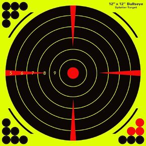 12x12 inch Splatter Targets, Bullseye Shooting Targets Adhesive Stickers with Bright Fluorescent Yellow Effect for Outdoor Indoor Shooting Practice