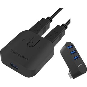 SABRENT USB 3.0 Sharing Switch for Multiple Computers and Peripherals LED Device Indicators + Premium 3-Port Aluminum Mini USB 3.0 Hub