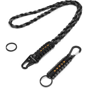 Tactical Paracord Badge Lanyard - Men's Heavy-Duty Keychain, Handmade Rope Necklace with Reflective Strip for ID/Keys