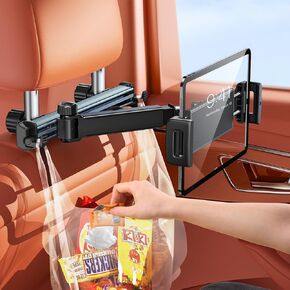 Extension Arm Tablet Holder for Car Headrest, Adjustable iPad Holder for Car Backseat Rear Facing for Kids Baby, Car Mount Fit for 4.7"-13" Cell Phone iPad Mini Air Pro 12.9 Switch Fire, Sliver