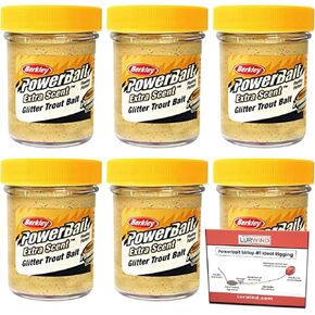 Lurwind Berkley Powerbait الأصفر بريق تراوت العجين حزمة الطعم - 6 حزمة مع دليل تزوير - Trout متعددة الاستخدامات للمياه العذبة والمياه المالحة - الطعوم والجاذبية الممتازة الجاذبية