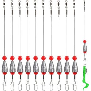 OROOTL Carolina Rigs for Fishing, 10pcs Pre Rigged Carolina Ready Rigs Steel Leaders with Bullet Fishing Weights Carolina Rigs for Bass Walleye Trout Fishing 3/8oz 1/2oz 3/4oz