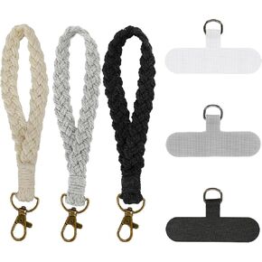 3 Pieces Phone Wrist Strap, Cell Phone Lanyard with Tether Buckle Anti-lost Cell Phone Chain for Men and Women (Black, White, Gray)