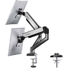 Dual Monitor Desk Mount for 13-32 Inch Computer Screen,Adjustable Gas Spring Monitor Arm,Each Arm Holds 4.4 to 22 lbs,VESA Bracket 75X75mm 100X100mm with C Clamp & Grommet Mounting Base