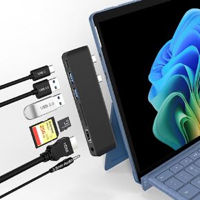 Surface Pro 11/10/9 Accessories Docking Station & Adapter - 7-in-1 USB-C Hub for Dual Monitor, with 4K HDMI, USB C Thunderbolt 4 (8K@30Hz/40Gbps/100W PD), 2 USB 3.0, SD/TF Card Reader & 3.5mm Audio