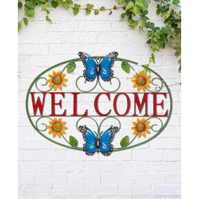 Glitzhome Welcome to My Garden Wall Decor, Rustic Sign with Cutout Design Metal Hanging Garden Decoration with Jute Loop for Indoor Outdoor Use