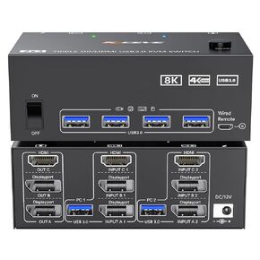 USB 3.0 Dual Dual Monitor KVM Switch HD+DisplayPort 4K@60Hz ، 2K@120Hz ، Camgeet 2 Servons 2 Computers KVM Switch for 2 Share 2 Sharp