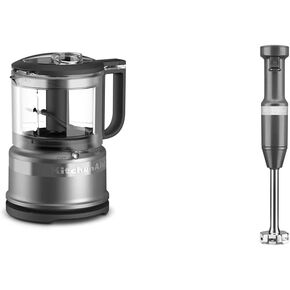 KitchenAid Variable Speed Corded Hand Blender - KHBV53, Matte Charcoal Grey, 8 in & KFC3516CU 3.5 Cup Food Chopper, Contour Silver