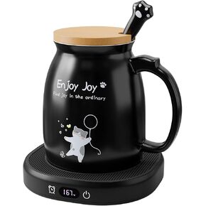 Bsigo Smart Coffee Mug Warmer & Cute Cat Mug Set, Beverage Cup Warmer for Desk Home Office, Candle Warmer Plate for Milk Tea Water with Two Temperature Setting(Up to 140℉/ 60℃), 8 Hour Auto Shut Off