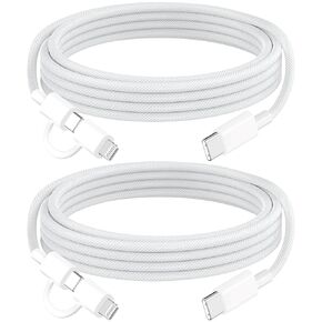 2 in 1 iPhone Fast Charging Cable, 2Pack USB C to USB C Cable 100W USB C Fast Charging CarPlay Cable Multi Charger Cord Auto Link with Lightning Adapter for iPhone 16 15 14 13 12 iPad Airpods, Galaxy