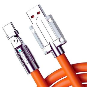 Ellon Chubby Cable Lightning 120W USB iPhone Fast Charging Cable 6ft Orange, Heavy Duty, Data Transfer, 180 Rotating, Compatible with iPhone 10, 11, 13, iPad