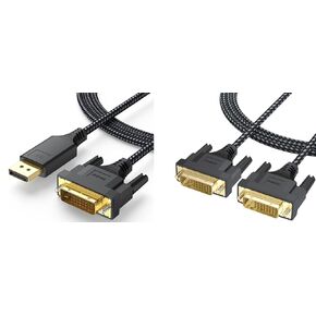 DisplayPort to DVI Cable 6ft Bundle DVI Cable 6ft Braided Male to Male Cord for Monitor Desktop Laptop Projector HDTV