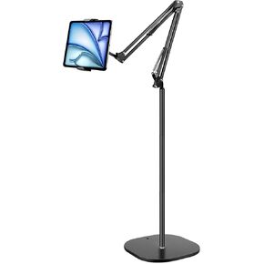 iPad Floor Stand, Overhead Bed Tablet Floor Stand with 4.8LB Stable Base, 360° Rotation Adjustable Tablet Holder, Compatible with iPad Pro Air Mini 12.9/9.7, Kindle, Galaxy Tab, Cell Phones