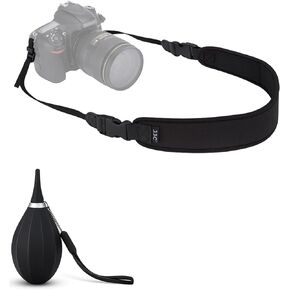 JJC Soft Neoprene Camera Neck Strap, with Silicone Camera Lens Air Blower for Canon Nikon Sony Fujifilm Olympus DSLR Mirrorless Cameras