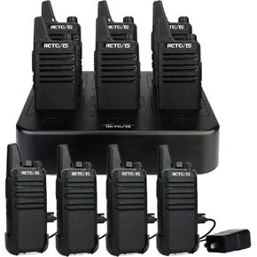 Retevis RT22 Mini Walkie Talkie(10 Pack) with 6 Way Multi Gang Charger(1 Pack), Two Way Radio Long Range, Portable 2 Way Radio, VOX Handsfree, Walkie Talkie for Restaurant School Manufacturing