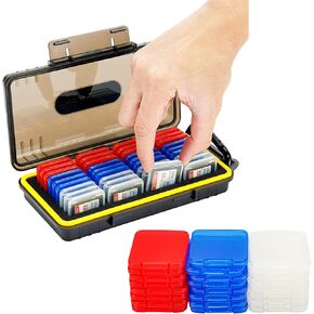 Big SD Card Case + Plastic Card Case：Memory Card Case Holder with 24 PCS Multi-Color Clear SD Card Case