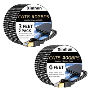 Cat 8 Ethernet Cable 3FT 2Pack and 6FT, High-Speed Braided Internet Cable Network Cord with RJ45 Connector 40Gbps 2000Mhz Heavy Duty LAN Cable Shielded Indoor