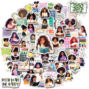 200PCS Black Girl Bookish Stickers, Black Woman Book Stickers Bookworm Reading Stickers for Laptop Vision Board Journal Water Bottle Book Lover Gifts