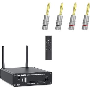 Fosi Audio Banana Plugs 2 Pairs / 4 pcs - Gold Plated Speaker Plugs and T10 WiFi Bluetooth 5.0 Stereo Receiver Amplifier 2.4G Wi-Fi