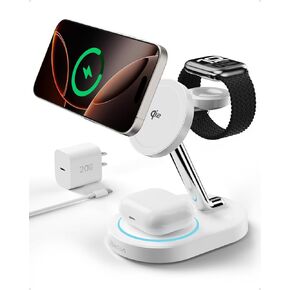 3 in 1 Wireless Charging Station with Qi2 Magnetic Charger for iPhone16/15/14/13/12/Pro/Pro Max, for Apple Watch 9/Ultra 2/SE/8/7/6/5/4/3/2, for AirPods Pro/Pro 2/3 (Jet Black)