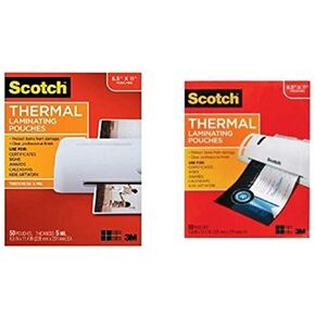 Scotch Thermal Laminating Pouches, 8.9 x 11.4-Inches, 5 mil thick, 50-Pack (TP5854-50) and Scotch Thermal Laminating Pouches, 8.9 x 11.4-Inches, 3 mil thick, 50-Pack (TP3854-50) Bundle
