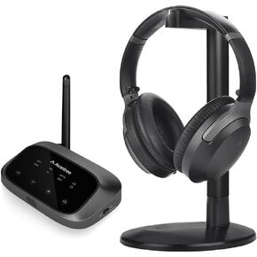 Avantree Oasis Plus 2 & Aria Me Bundle: aptX Low Latency & HD Bluetooth Transmitter for TV & Wireless Headphones Personalized Sound w/App, Noise Cancelling, Charging Stand