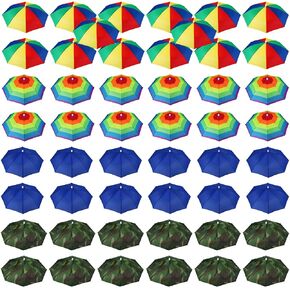 Kacctyen 50 Pcs Umbrella Hat for Adults Colorful Waterproof Head Umbrella Cap for Beach Fishing Hiking Camping