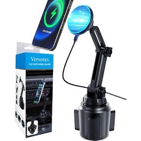 Magnetic Cup Phone Holder Car Wireless Charger for MagSafe, 15W Fast Charging Car Mount Stand for iPhone 16 Pro Max/15/14/13/12, Cupholder Expander, LED Light Ring, Strong N52 Magnets