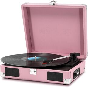 LP&No.1 Vinyl Record Player Suitcase Vinyl Player,Pink