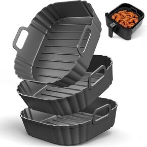 Square Silicone Air Fryer Liners 3 Pack - 8.3 Inch Reusable Air Fryer Pot for 4 to 5.5QT - Air Fryer Accessories Replacement for Parchment - Air Fryer Inserts for Oven Microwave Accessories