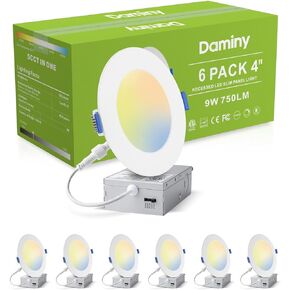 DAMINY 12 Pack 6 Inch 5CCT LED Recessed Light with Night Light,Ultra-Thin,Canless recessed Lighting 6 in,12W=110W,1000LM,Dimmable Wafer Lights,ETL Certificated