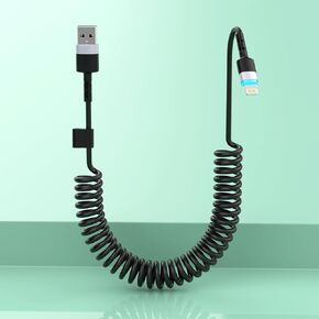 CarPlay USB iPhone Coiled Lightning Charging Cable for Car/Uber,3Ft Apple Short Charging Cord Sync Data Retractable Charger Adapter Connector for iPhone 15/14/13/SE/Xr/iPad/AirPods[MFi Certified]