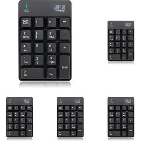 Adesso WKB-6010UB - Wireless Spill Resistant 18-Key Numeric Keypad, Black (Pack of 5)