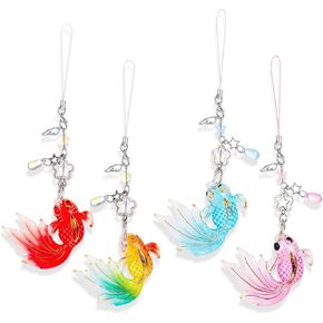 4pcs Betta Fish Phone Charm Koi Fish Phone Charms Y2k Cell Beaded Strap Key Chain Charms Aesthetic Cute Beaded Keychain Charm for Case Bag Keychain Pendants Decor