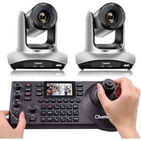 Chameye 4K PTZ Camera 20x Optical Zoom PTZ Camera for Church Worship Conference Education Events(2pcs) PTZ Controller PoE 4D Joystick PTZ Camera Controller