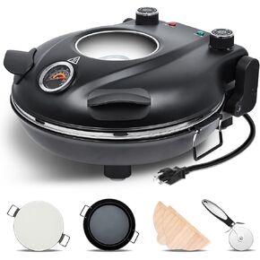 Upgraded Davivy 12" Pizza Oven Indoor with Pizza Stone, 2-in-1 Electric Pizza Oven up to 800˚F, Portable Electric Pizza Maker Countertop, Indoor Pizza Cooker, Pizza Maker Machine for Home - Black