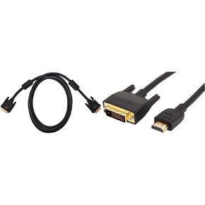 Amazon Basics DVI to DVI Monitor Adapter Cable - 6.5 Feet (2 Meters) & HDMI to DVI Adapter Cable, Black, 6 Feet, 1-Pack