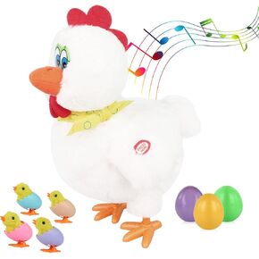 Plush Electric Stuffed Laying Egg Chicken Toy Doll with Sound Music Easter for Boys Girls