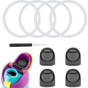 سدادات بديلة 4pcs مع حلقات ختم زجاجة 4pcs لـ Owala Freesip 24oz 32oz ، سيليكون خالٍ من BPA O Ring Ring Bottle Top Lid Parts لـ 16/19/24/32/40oz ملحقات الحشية (الرمادي)
