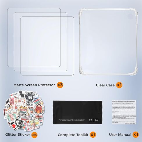 3 in 1 Clear Case with 3 Matte Screen Protector and 50PCS Glitter Stickers for KOBO 7" Libra Colour/Libra 2【Anti Glare】【All Around Protection】【Bubble Free】 for kobo Libra Colour case in Saudi Arabia