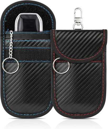 2 Pack Faraday Key Fob Protector, Premium Car RFID Signal Blocking Pouch, Secure Faraday Bag for Car Key Fob, Anti-Theft Case (Red+Blue, Small) in Kuwait