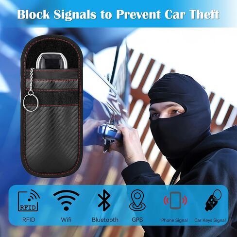 2 Pack Faraday Key Fob Protector, Premium Car RFID Signal Blocking Pouch, Secure Faraday Bag for Car Key Fob, Anti-Theft Case (Red+Blue, Small) in Kuwait