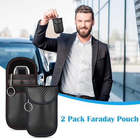 2 Pack Faraday Key Fob Protector, Premium Car RFID Signal Blocking Pouch, Secure Faraday Bag for Car Key Fob, Anti-Theft Case (Red+Blue, Small) in Kuwait