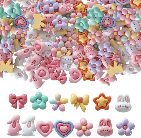 100pcs Slime Charms Resin Easter Bunny Kawaii Cute Set Mixed Small Rabbit Flower Flatback Slime Beads Making Supplies for Easter DIY Craft Scrapbooking,Christmas Stocking Stuffers in Kuwait